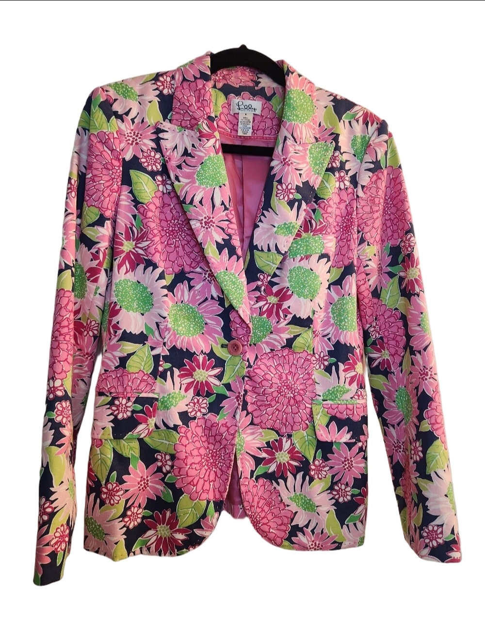 Lilly Pulitzer Pink Navy Green Floral Blazer Sz: 8